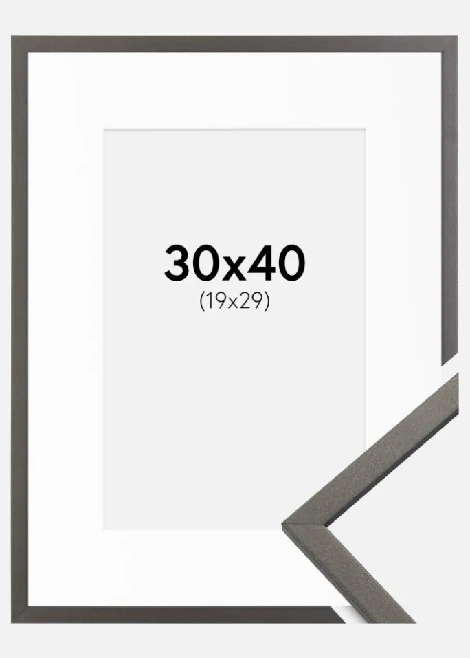 Ramme Edsbyn Grafit 30x40 cm - Passepartout Hvid 20x30 cm
