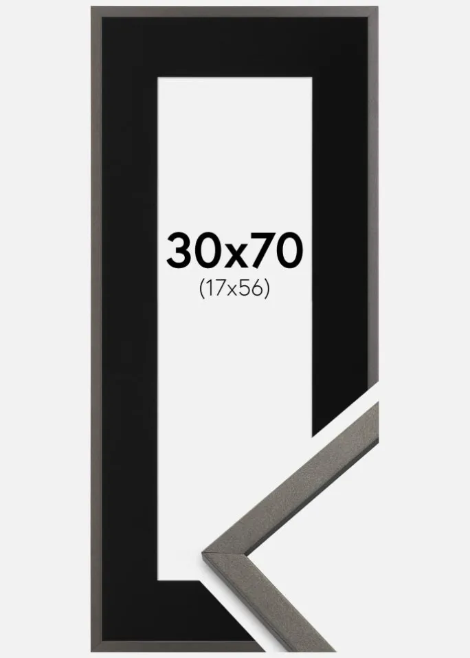 Ramme Edsbyn Grafit 30x70 cm - Passepartout Sort 18x57 cm