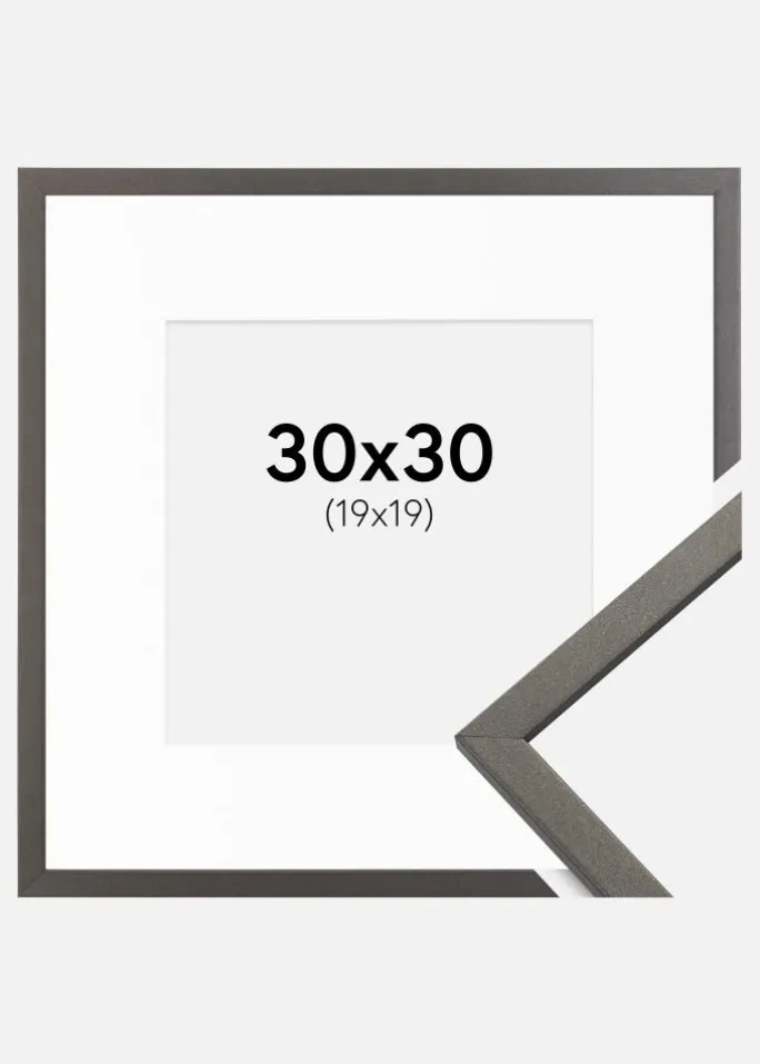 Ramme Edsbyn Grafit 30x30 cm - Passepartout Hvid 20x20 cm