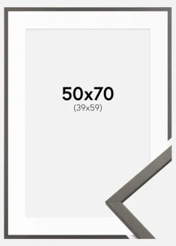 Ramme Edsbyn Grafit 50x70 cm - Passepartout Hvid 40x60 cm