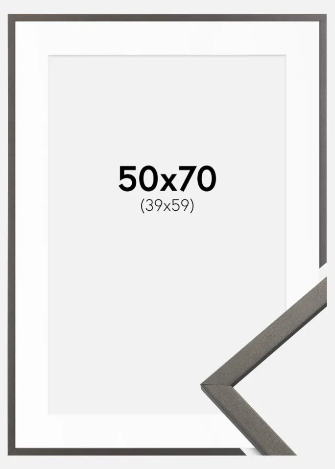 Ramme Edsbyn Grafit 50x70 cm - Passepartout Hvid 40x60 cm