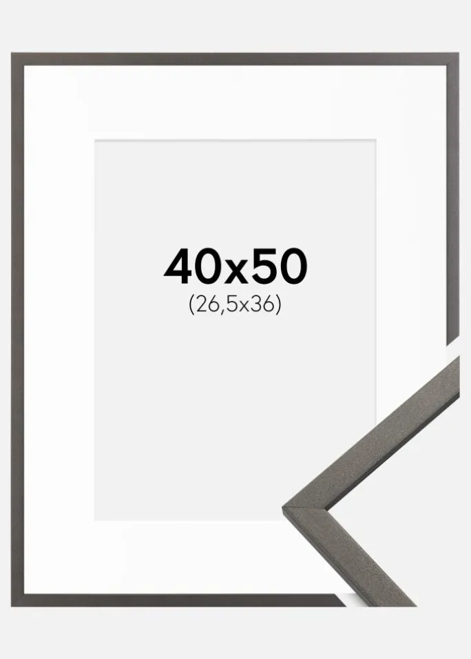 Ramme Edsbyn Grafit 40x50 cm - Passepartout Hvid 27,5x37 cm