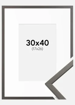 Ramme Edsbyn Grafit 30x40 cm - Passepartout Hvid 18x27 cm
