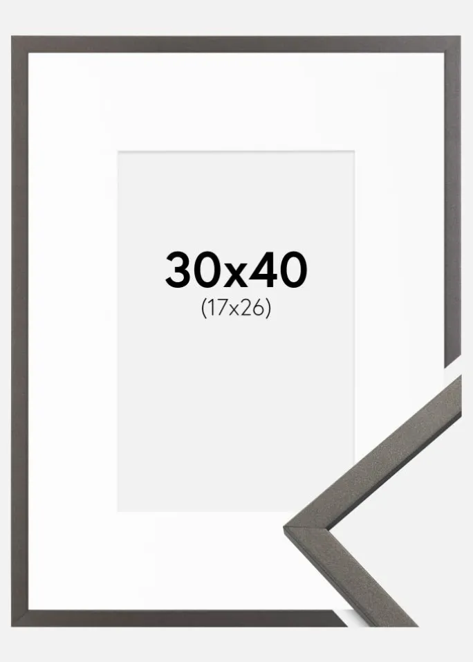 Ramme Edsbyn Grafit 30x40 cm - Passepartout Hvid 18x27 cm