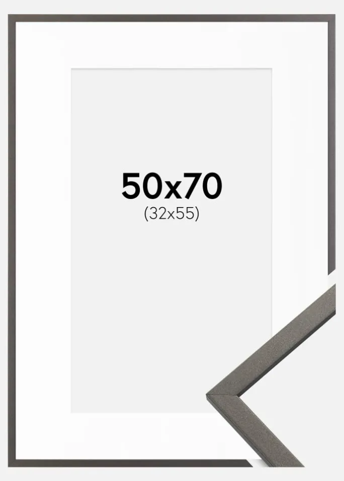 Ramme Edsbyn Grafit 50x70 cm - Passepartout Hvid 33x56 cm