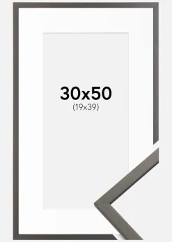 Ramme Edsbyn Grafit 30x50 cm - Passepartout Hvid 20x40 cm