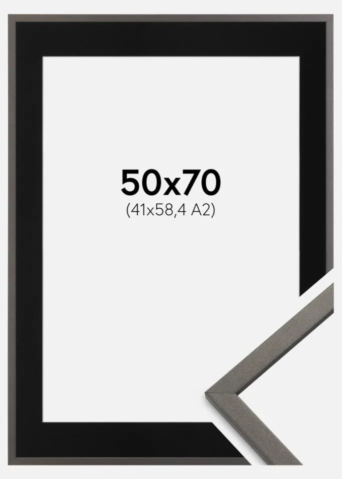 Ramme Edsbyn Grafit 50x70 cm - Passepartout Sort 42x59,4 cm (A2)