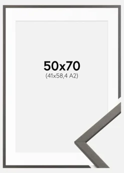 Ramme Edsbyn Grafit 50x70 cm - Passepartout Hvid 42x59,4 cm (A2)