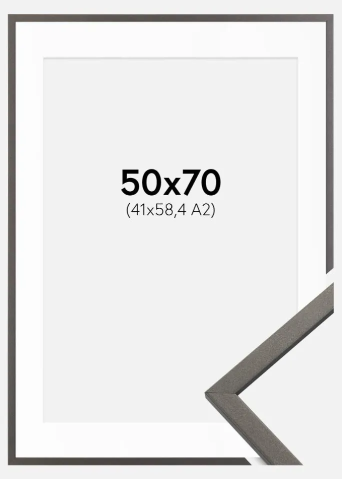 Ramme Edsbyn Grafit 50x70 cm - Passepartout Hvid 42x59,4 cm (A2)