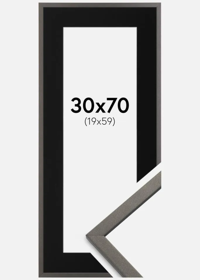 Ramme Edsbyn Grafit 30x70 cm - Passepartout Sort 20x60 cm