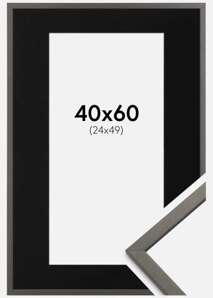 Ramme Edsbyn Grafit 40x60 cm - Passepartout Sort 25x50 cm