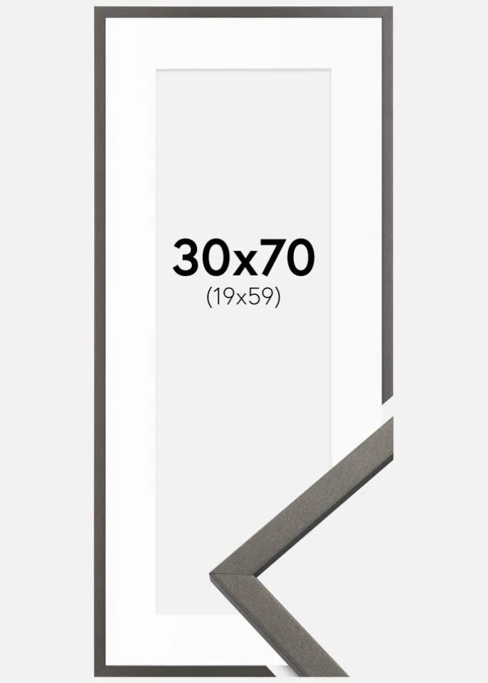 Ramme Edsbyn Grafit 30x70 cm - Passepartout Hvid 20x60 cm