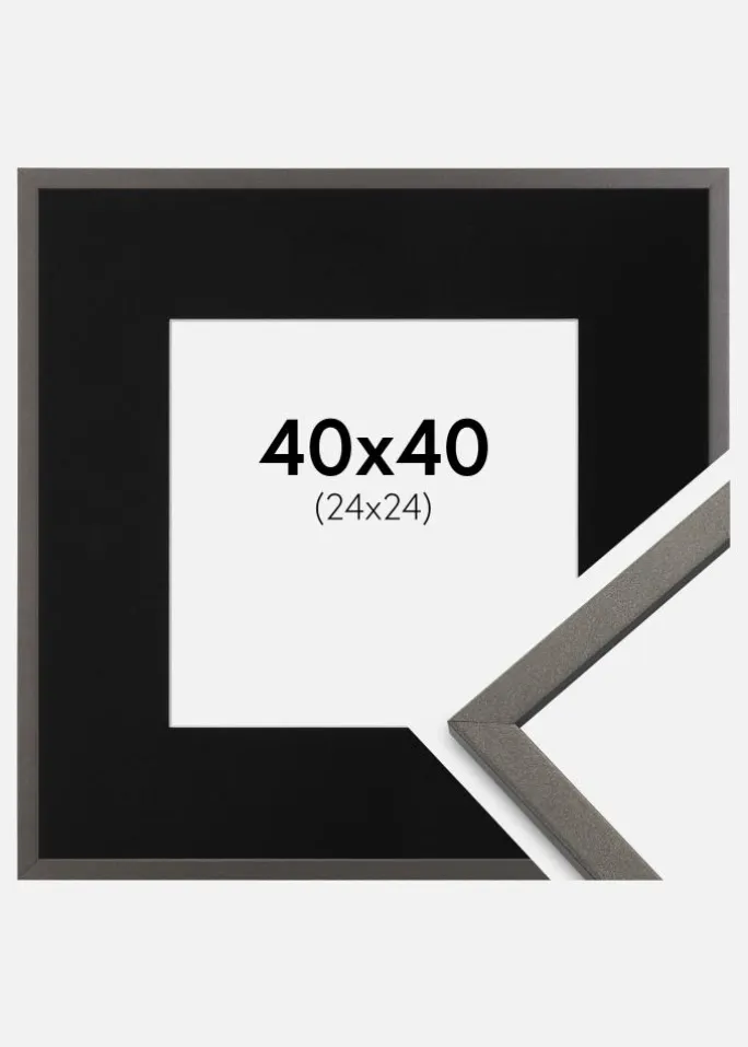 Ramme Edsbyn Grafit 40x40 cm - Passepartout Sort 25x25 cm