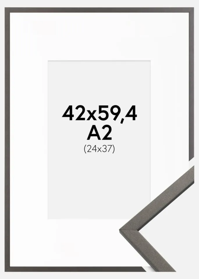 Ramme Edsbyn Grafit 42x59,4 cm (A2) - Passepartout Hvid 25x38 cm