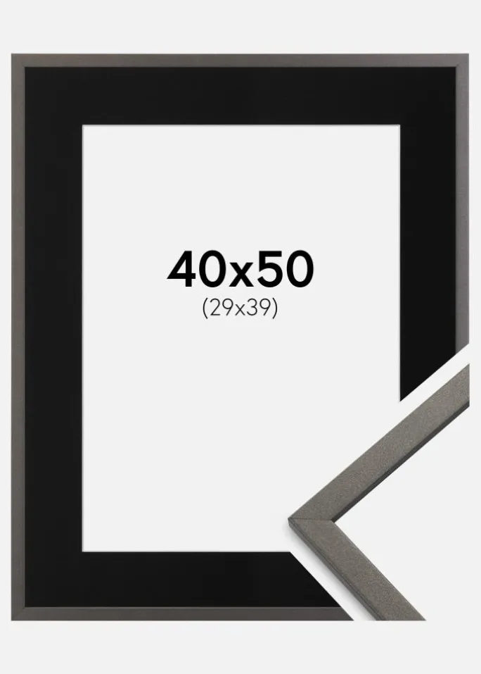 Ramme Edsbyn Grafit 40x50 cm - Passepartout Sort 30x40 cm