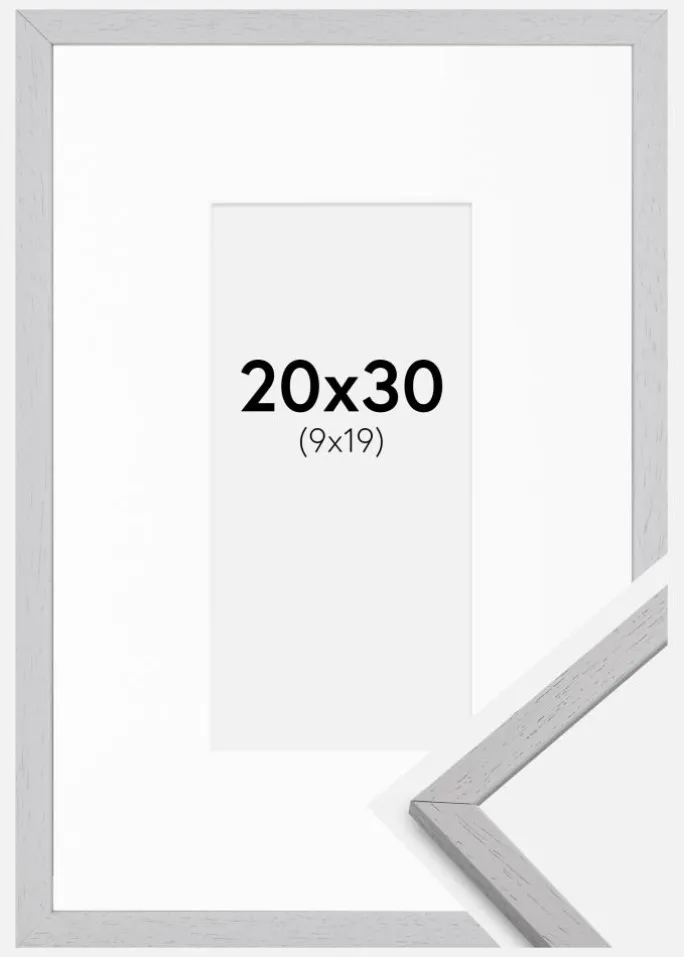 Ramme Edsbyn Grey 20x30 cm - Passepartout Hvid 10x20 cm