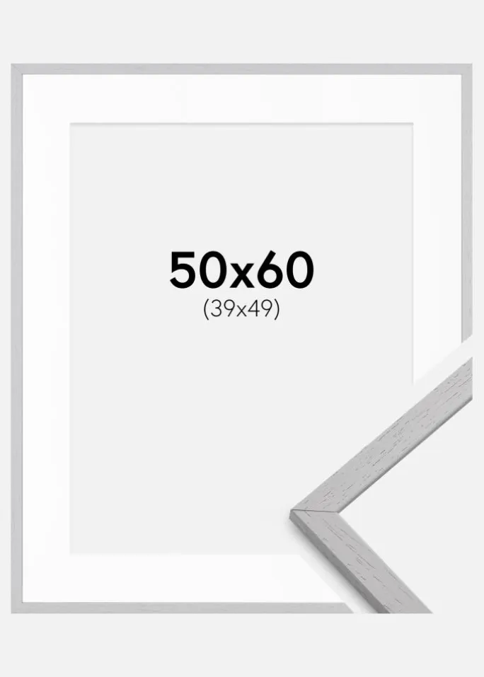 Ramme Edsbyn Grey 50x60 cm - Passepartout Hvid 40x50 cm