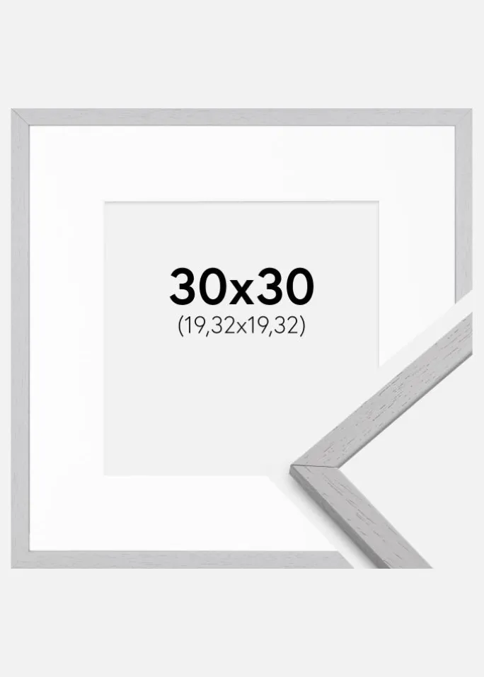 Ramme Edsbyn Grey 30x30 cm - Passepartout Hvid 8x8 inches