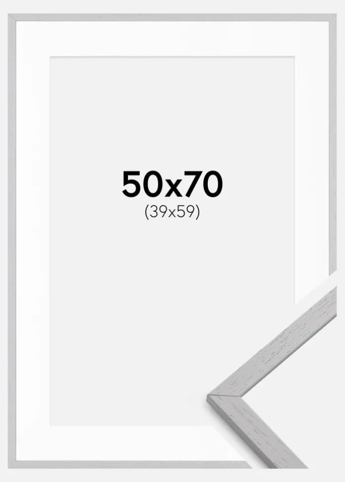 Ramme Edsbyn Grey 50x70 cm - Passepartout Hvid 40x60 cm