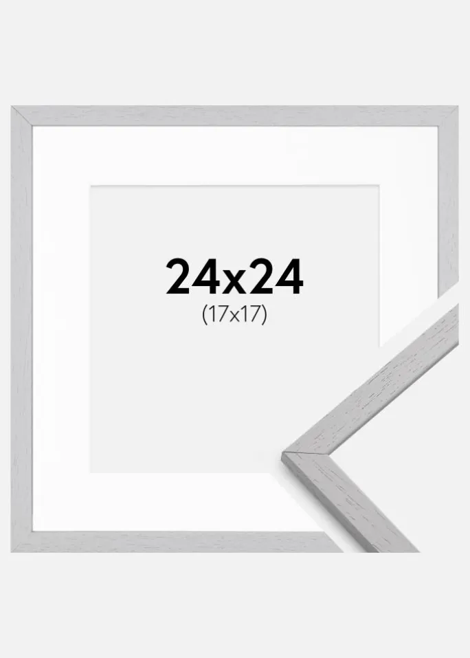 Ramme Edsbyn Grey 24x24 cm - Passepartout Hvid 18x18 cm