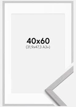 Ramme Edsbyn Grey 40x60 cm - Passepartout Hvid 32,9x48,3 cm (A3+)