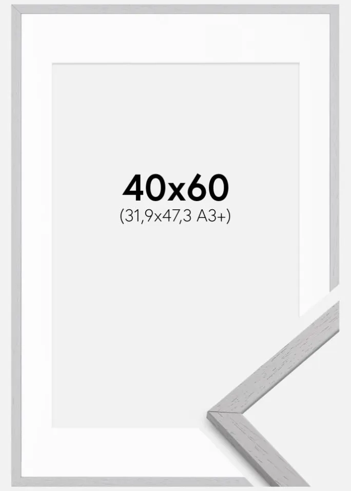 Ramme Edsbyn Grey 40x60 cm - Passepartout Hvid 32,9x48,3 cm (A3+)