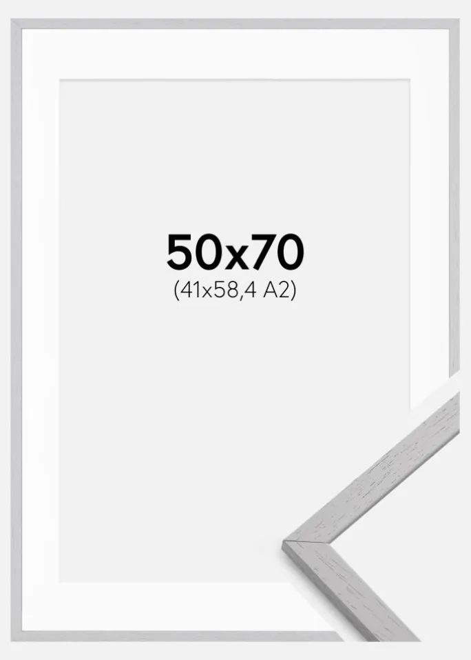 Ramme Edsbyn Grey 50x70 cm - Passepartout Hvid 42x59,4 cm (A2)