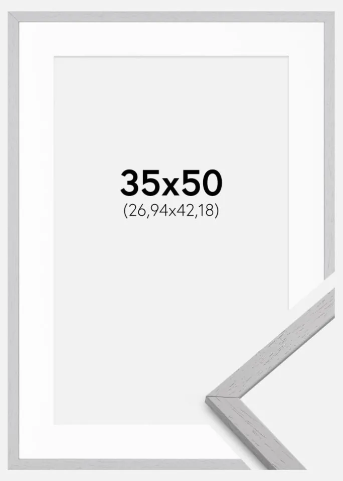 Ramme Edsbyn Grey 35x50 cm - Passepartout Hvid 11x17 inches