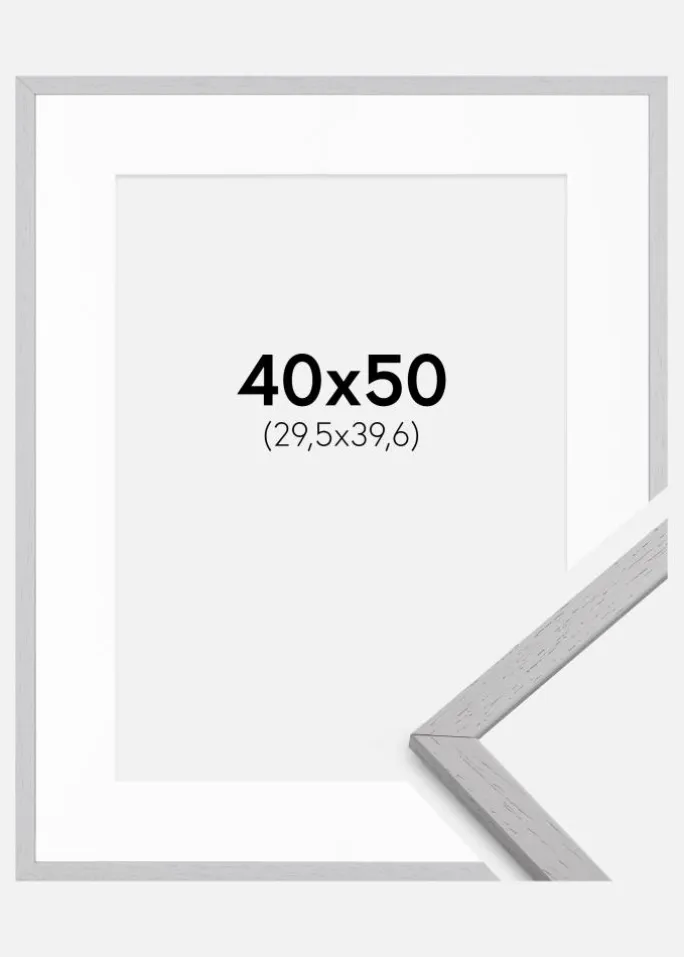 Ramme Edsbyn Grey 40x50 cm - Passepartout Hvid 12x16 inches