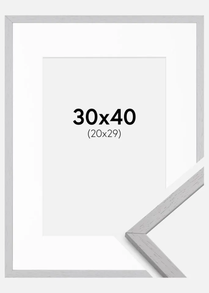 Ramme Edsbyn Grey 30x40 cm - Passepartout Hvid 21x30 cm