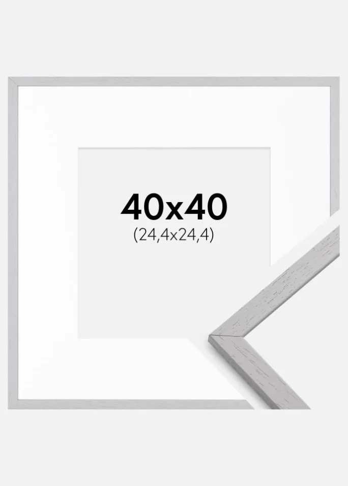 Ramme Edsbyn Grey 40x40 cm - Passepartout Hvid 10x10 inches
