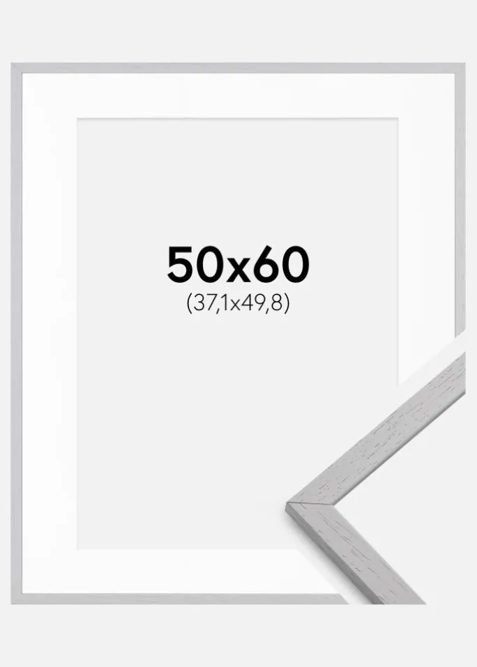Ramme Edsbyn Grey 50x60 cm - Passepartout Hvid 15x20 inches