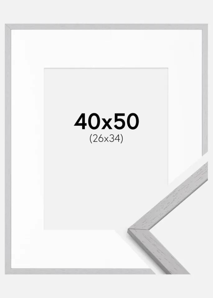 Ramme Edsbyn Grey 40x50 cm - Passepartout Hvid 27x35 cm
