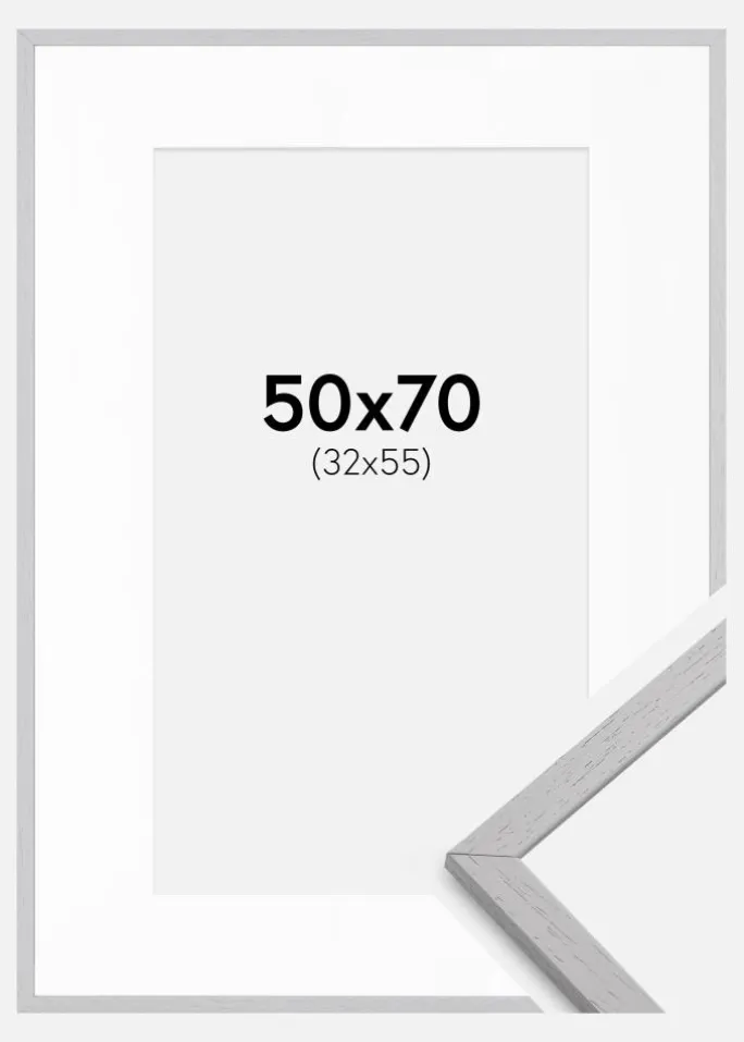 Ramme Edsbyn Grey 50x70 cm - Passepartout Hvid 33x56 cm