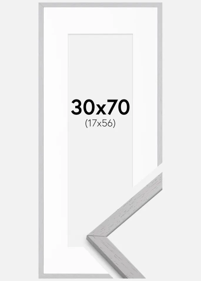 Ramme Edsbyn Grey 30x70 cm - Passepartout Hvid 18x57 cm