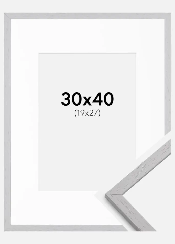 Ramme Edsbyn Grey 30x40 cm - Passepartout Hvid 20x28 cm