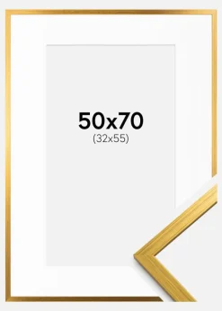 Ramme Edsbyn Guld 50x70 cm - Passepartout Hvid 33x56 cm
