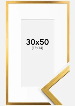 Ramme Edsbyn Guld 30x50 cm - Passepartout Hvid 18x35 cm