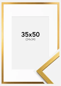 Ramme Edsbyn Guld 35x50 cm - Passepartout Hvid 25x35 cm