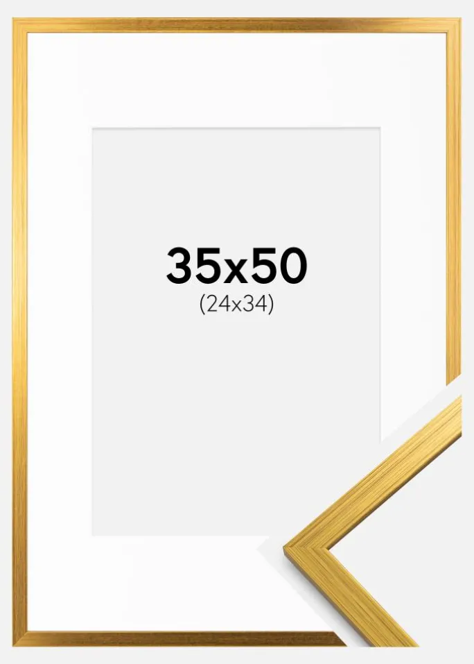 Ramme Edsbyn Guld 35x50 cm - Passepartout Hvid 25x35 cm