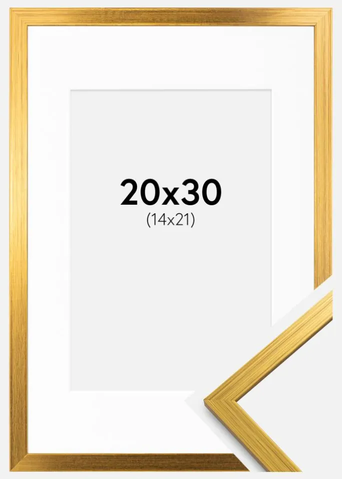 Ramme Edsbyn Guld 20x30 cm - Passepartout Hvid 15x22 cm