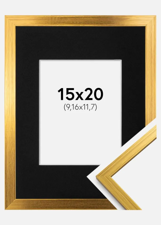 Ramme Edsbyn Guld 15x20 cm - Passepartout Sort 4x5 inches