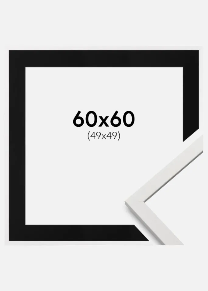 Ramme Edsbyn Hvid 60x60 cm - Passepartout Sort 50x50 cm