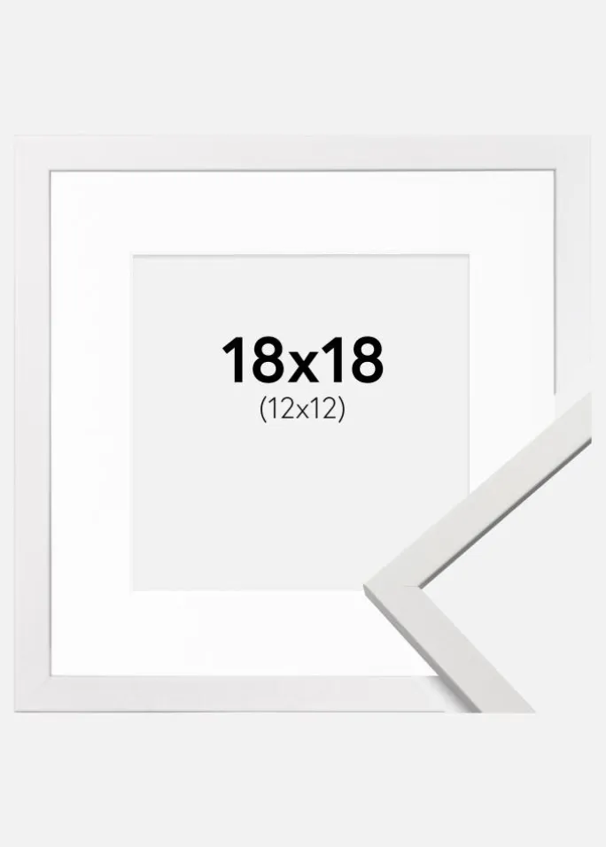 Ramme Edsbyn Hvid 18x18 cm - Passepartout Hvid 13x13 cm