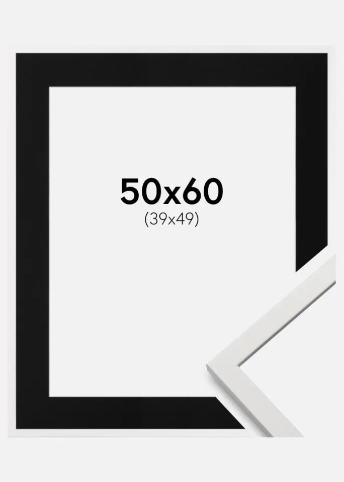 Ramme Edsbyn Hvid 50x60 cm - Passepartout Sort 40x50 cm