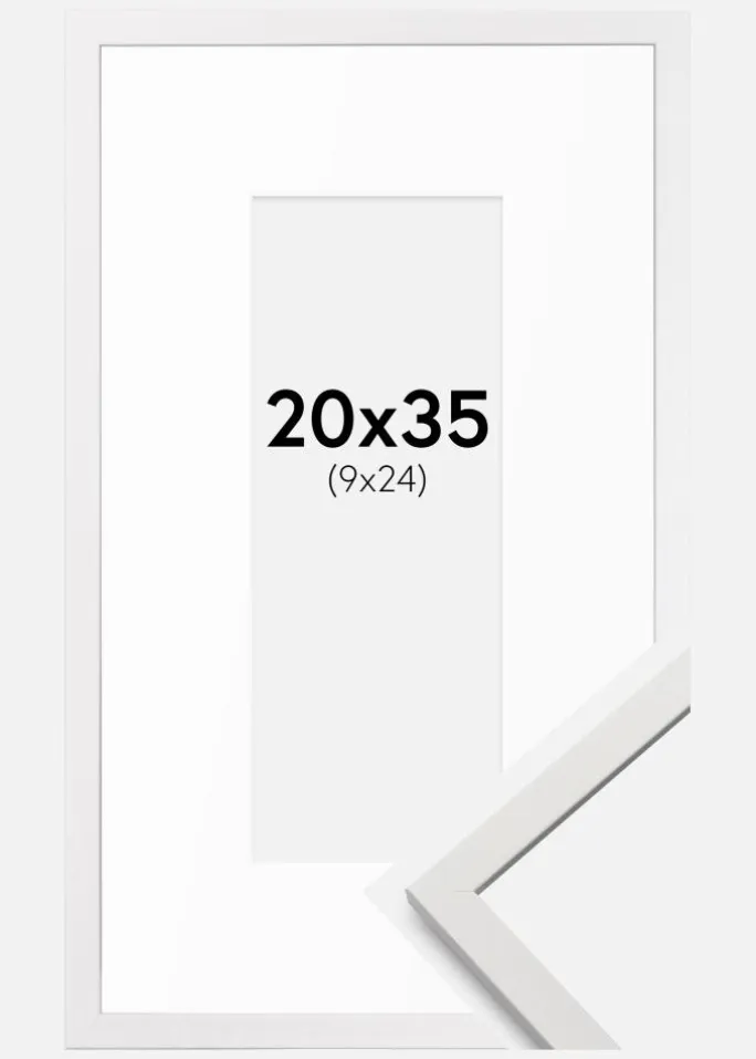 Ramme Edsbyn Hvid 20x35 cm - Passepartout Hvid 10x25 cm