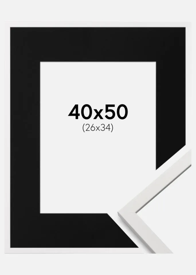 Ramme Edsbyn Hvid 40x50 cm - Passepartout Sort 27x35 cm