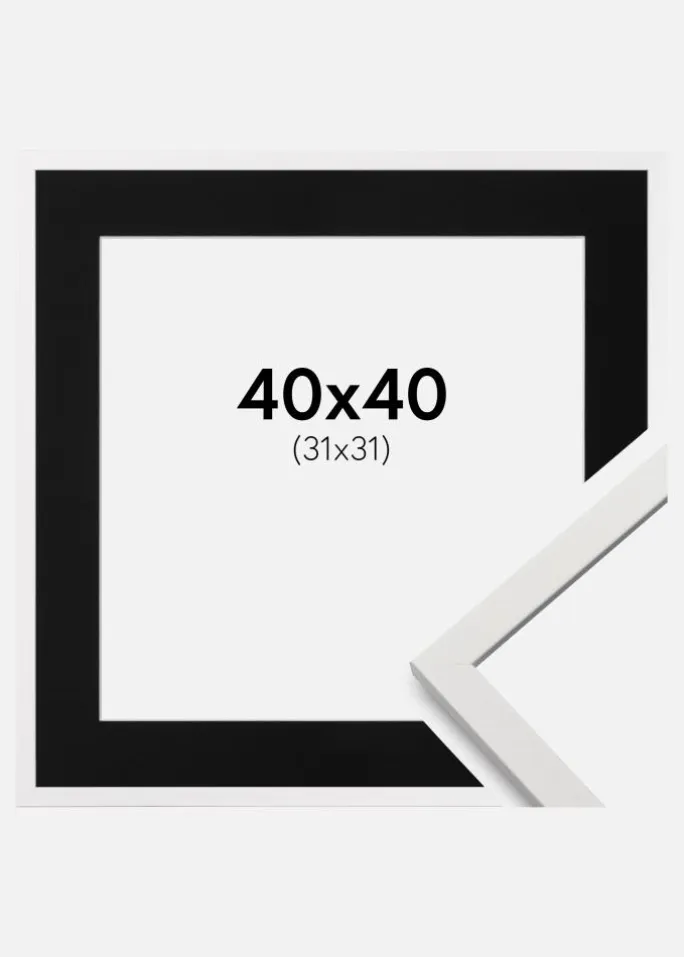 Ramme Edsbyn Hvid 40x40 cm - Passepartout Sort 32x32 cm