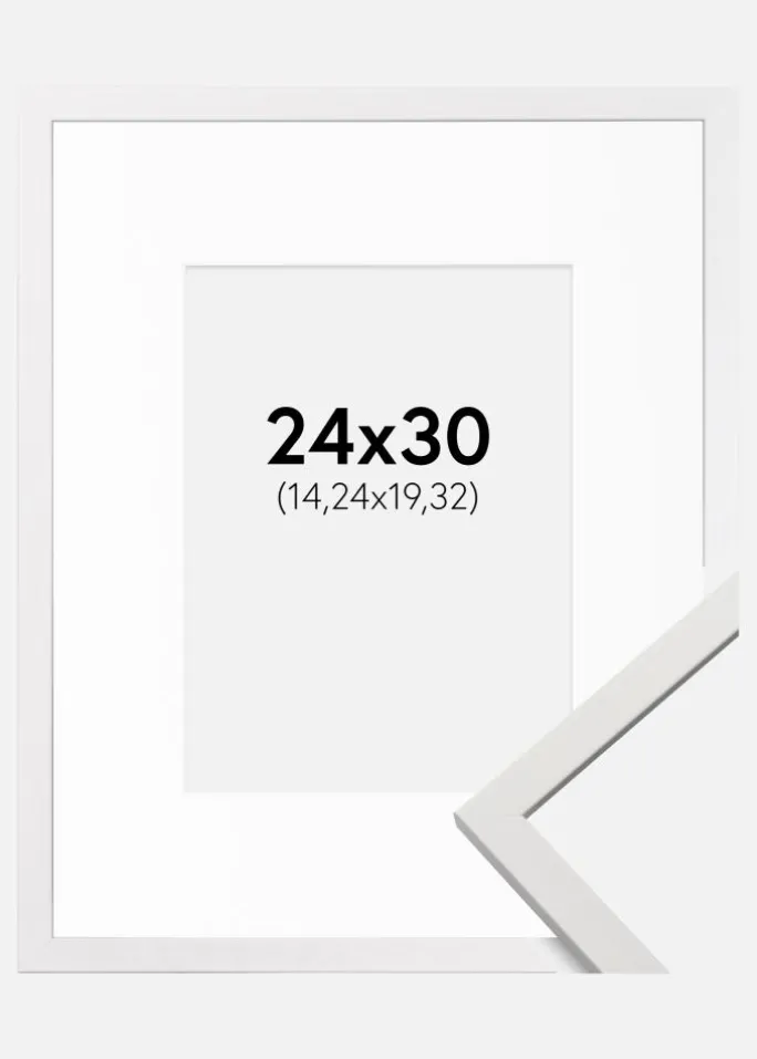 Ramme Edsbyn Hvid 24x30 cm - Passepartout Hvid 6x8 inches (15,24x20,32 cm)
