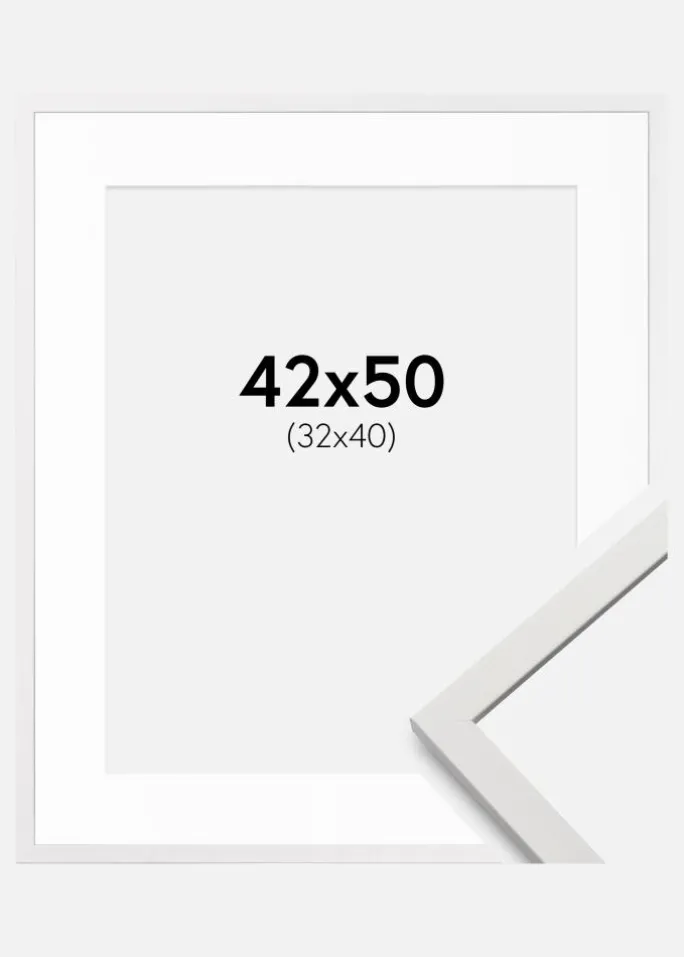 Ramme Edsbyn Hvid 42x50 cm - Passepartout Hvid 33x41 cm